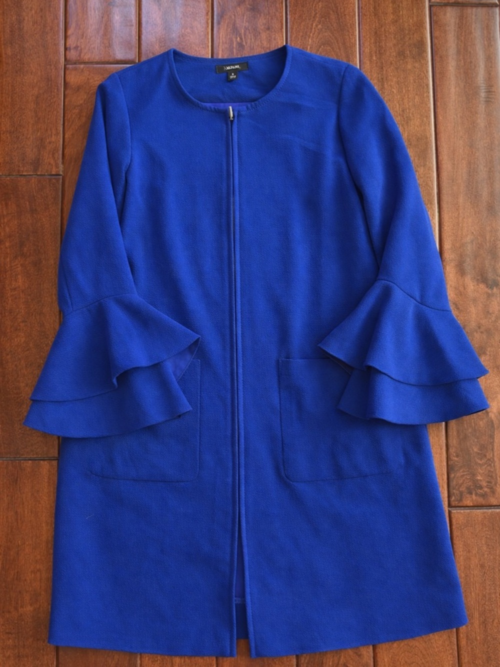 Alfani Royal Blue Ruffle Sleeve Long Blazer Jacket